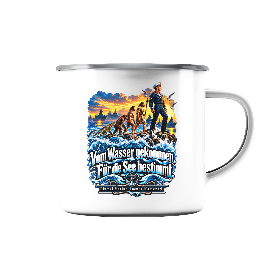 Vom Wasser gekommen - Für die See bestimmt - Emaille Tasse (Silber)