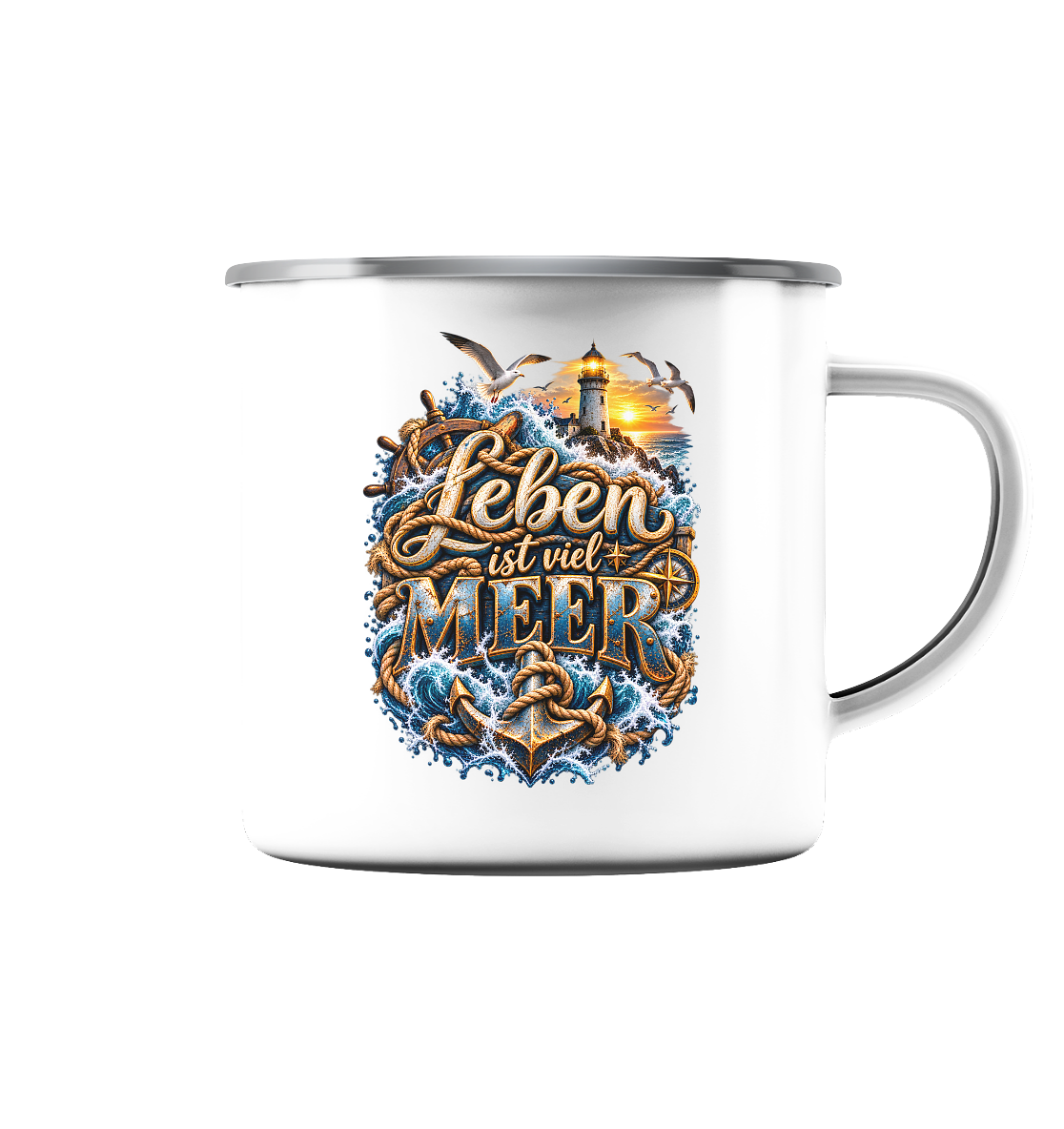 Leben ist viel Meer - Emaille Tasse (Silber)
