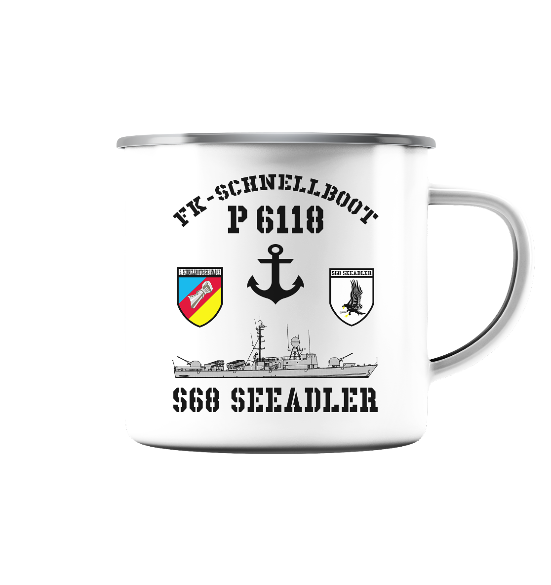 FK-Schnellboot P6118 SEEADLER 2.SG Anker - Emaille Tasse (Silber)