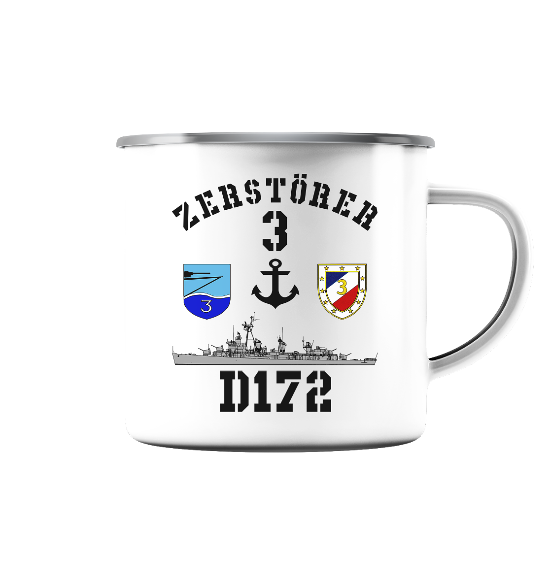 D172 ZERSTÖRER 3 Anker - Emaille Tasse (Silber)