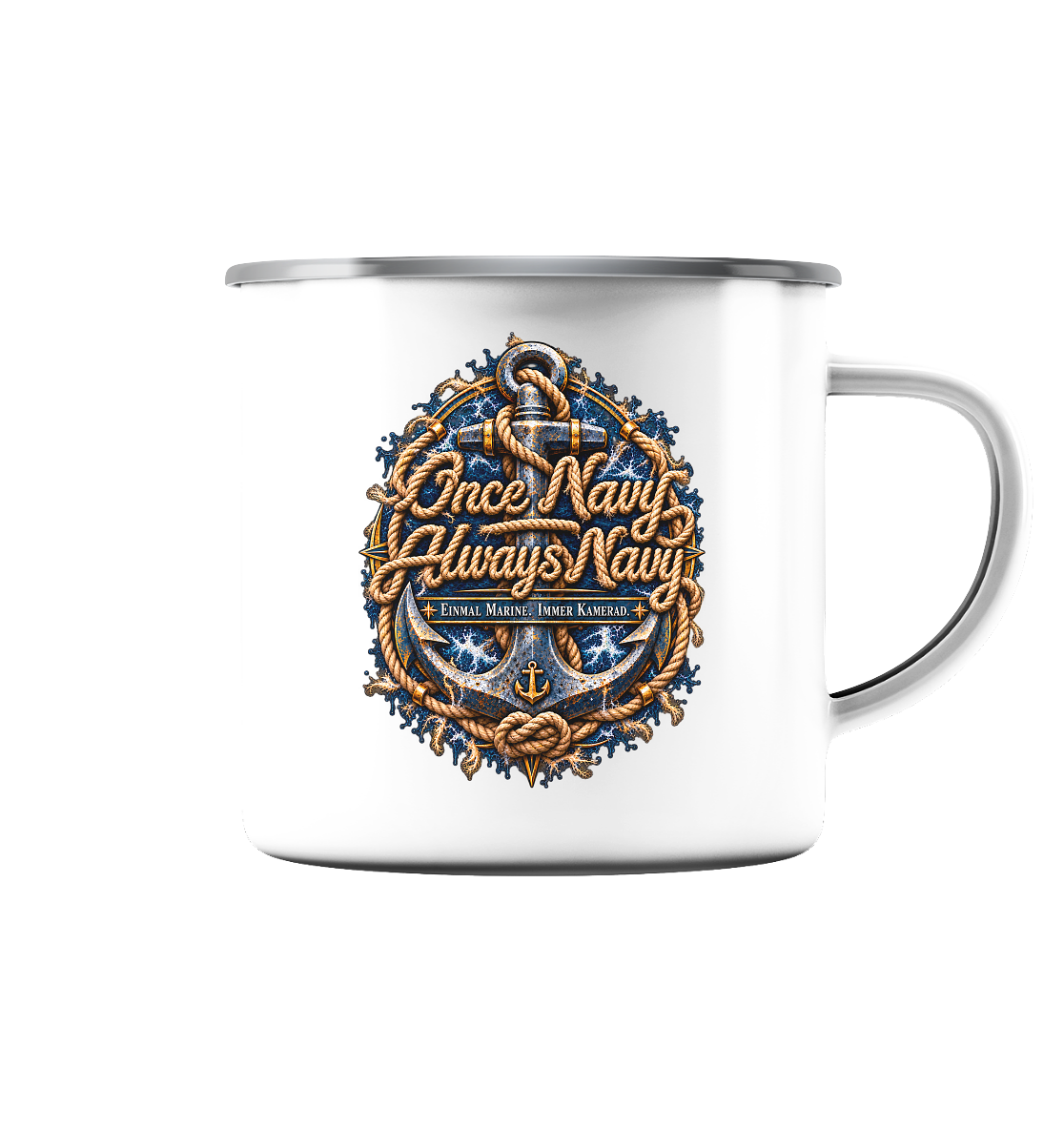 Once Navy - Always Navy - Emaille Tasse (Silber)