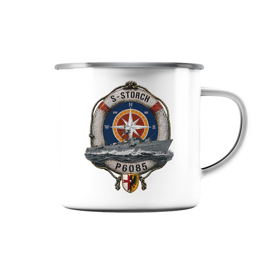 P6085 S-STORCH - 5.SG - Emaille Tasse (Silber)
