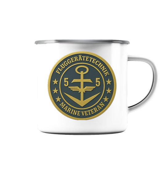Marine Veteran 55er FLUGGERÄTETECHNIK - Metalleffekt - Emaille Tasse (Silber)