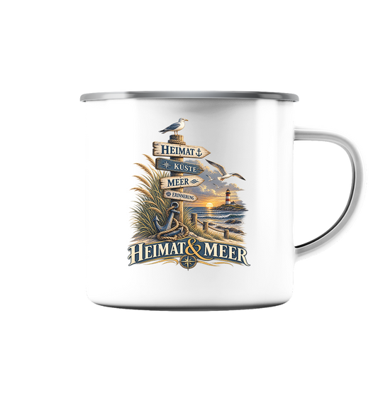 Heimat & Meer - Wo Erinnerungen zuhause sind - Emaille Tasse (Silber)