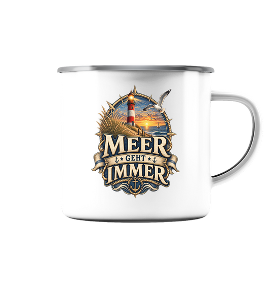 Meer geht immer - Leuchtturm - Emaille Tasse (Silber)