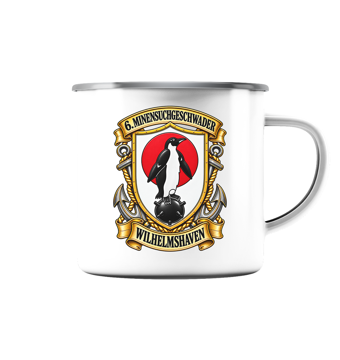 Wappen 6. Minensuchgeschwader - WILHELMSHAVEN - Emaille Tasse (Silber)