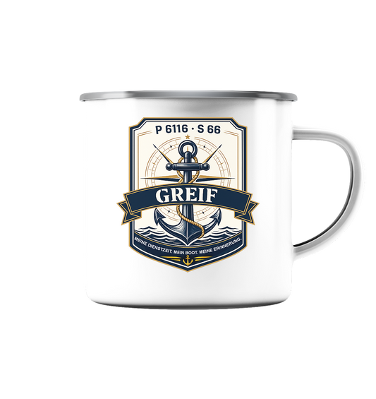 P6116 S66 GREIF - Emaille Tasse (Silber)