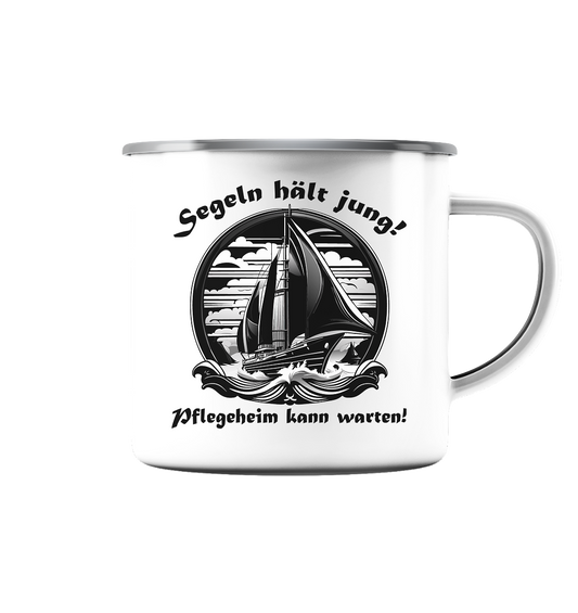 Segeln hält jung!  - Emaille Tasse (Silber)