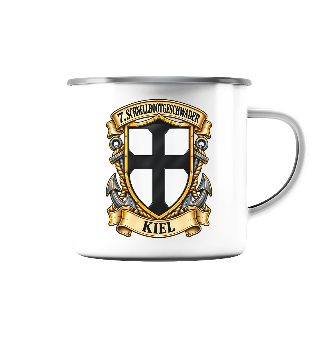 Wappen 7. Schnellbootgeschwader - KIEL - Emaille Tasse (Silber)