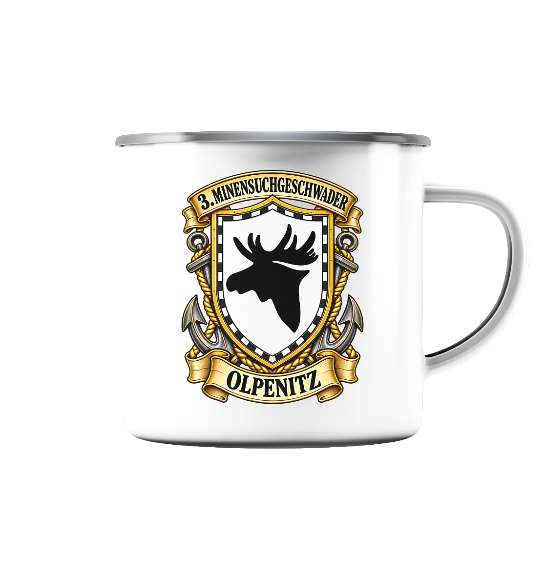 Wappen 3. Minensuchgeschwader - OLPENITZ - Emaille Tasse (Silber)