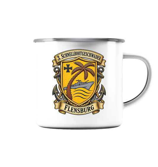 Wappen 3. Schnellbootgeschwader - FLENSBURG - Emaille Tasse (Silber)