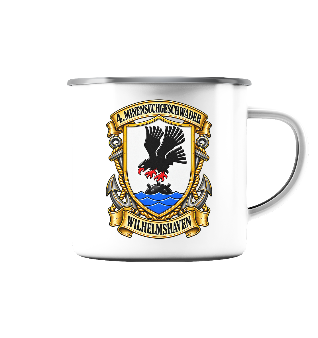 Wappen 4. Minensuchgeschwader - WILHELMSHAVEN - Emaille Tasse (Silber)