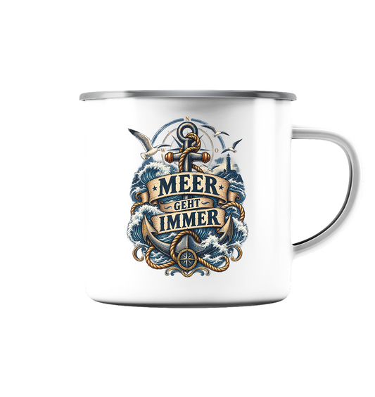 Meer geht immer - Anker - Emaille Tasse (Silber)
