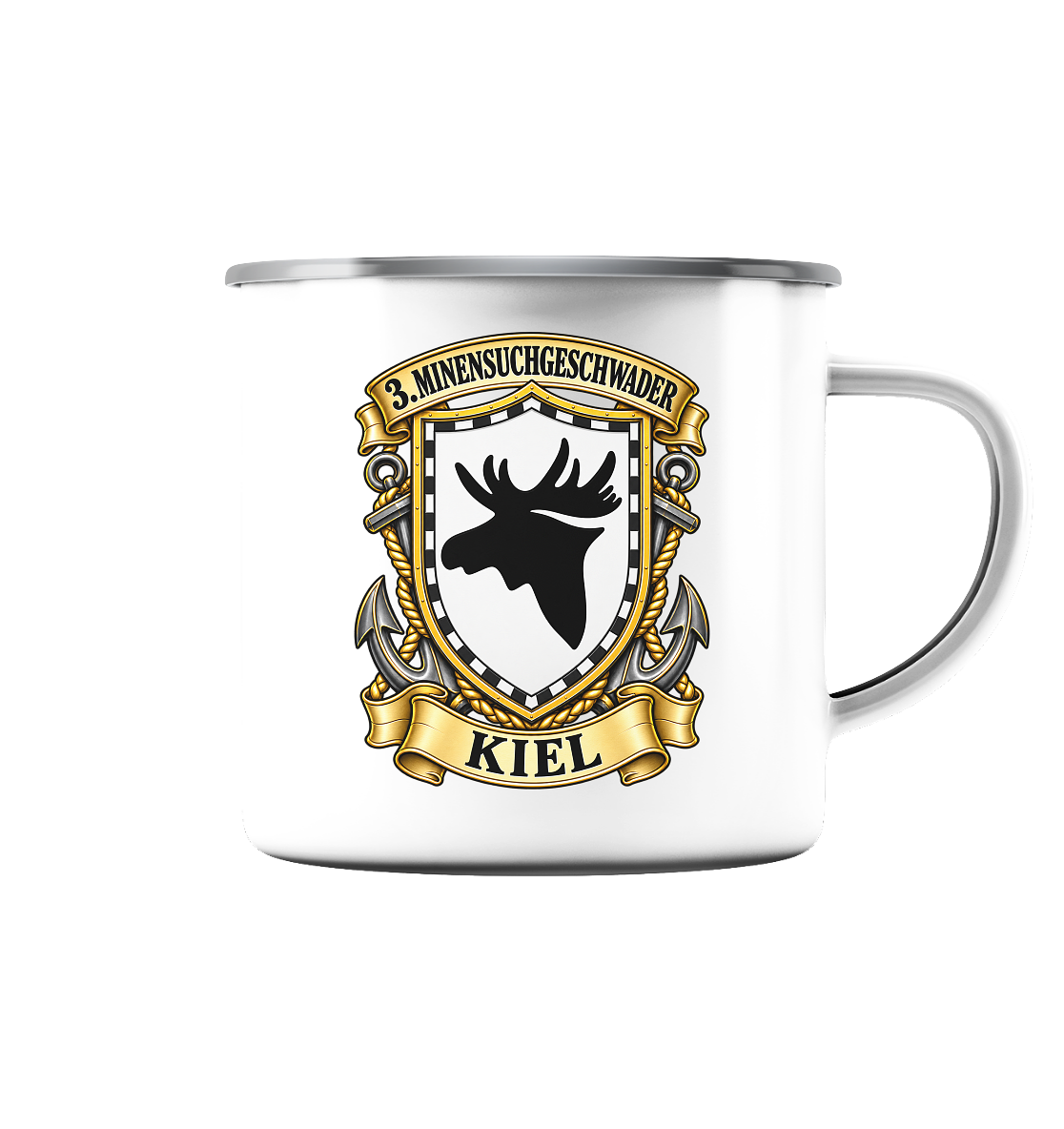 Wappen 3. Minensuchgeschwader - KIEL - Emaille Tasse (Silber)