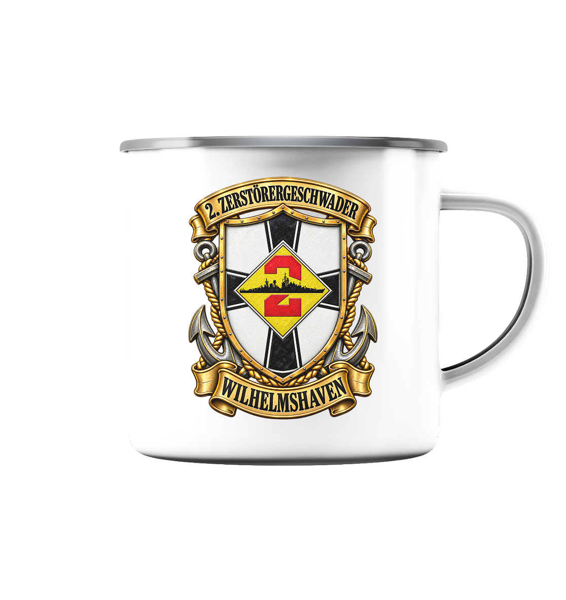Wappen 2. Zerstörergeschwader - WILHELMSHAVEN - Emaille Tasse (Silber)