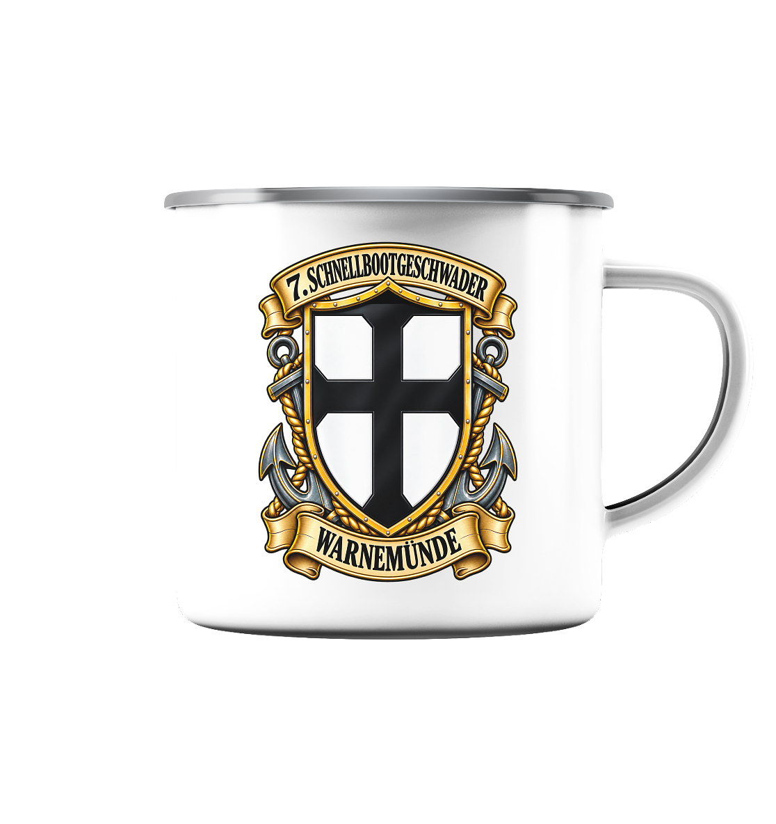 Wappen 7. Schnellbootgeschwader - WARNEMÜNDE - Emaille Tasse (Silber)