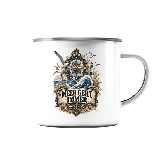 Meer geht immer - Kompass - Emaille Tasse (Silber)