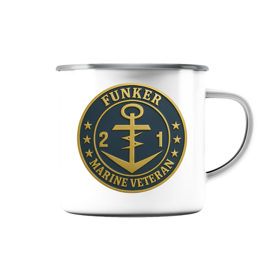 Marine Veteran 21er FUNKER - Metalleffekt - Emaille Tasse (Silber)