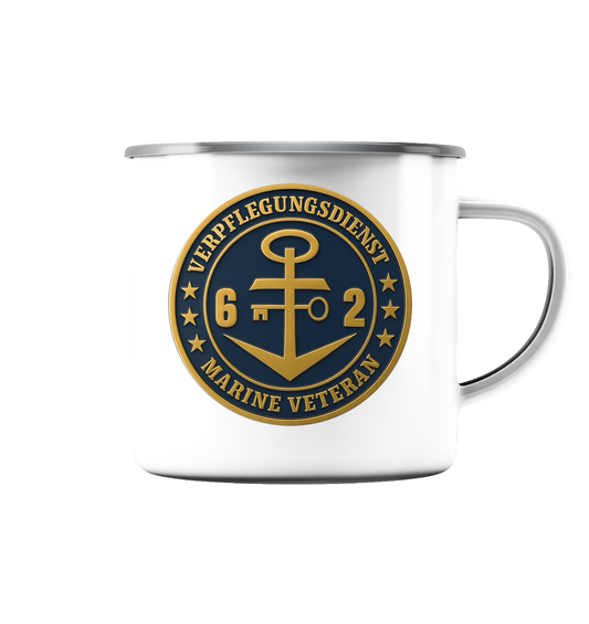 Marine Veteran 62er VERPFLEGUNGSDIENST - Metalleffekt  - Emaille Tasse (Silber)