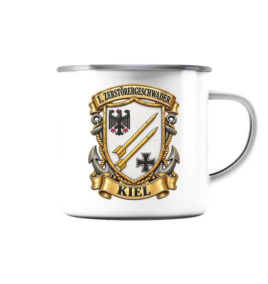 Wappen 1. Zerstörergeschwader - KIEL - Emaille Tasse (Silber)