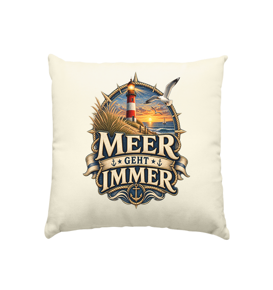 Meer geht immer - Leuchtturm - Kissen natur 40x40cm