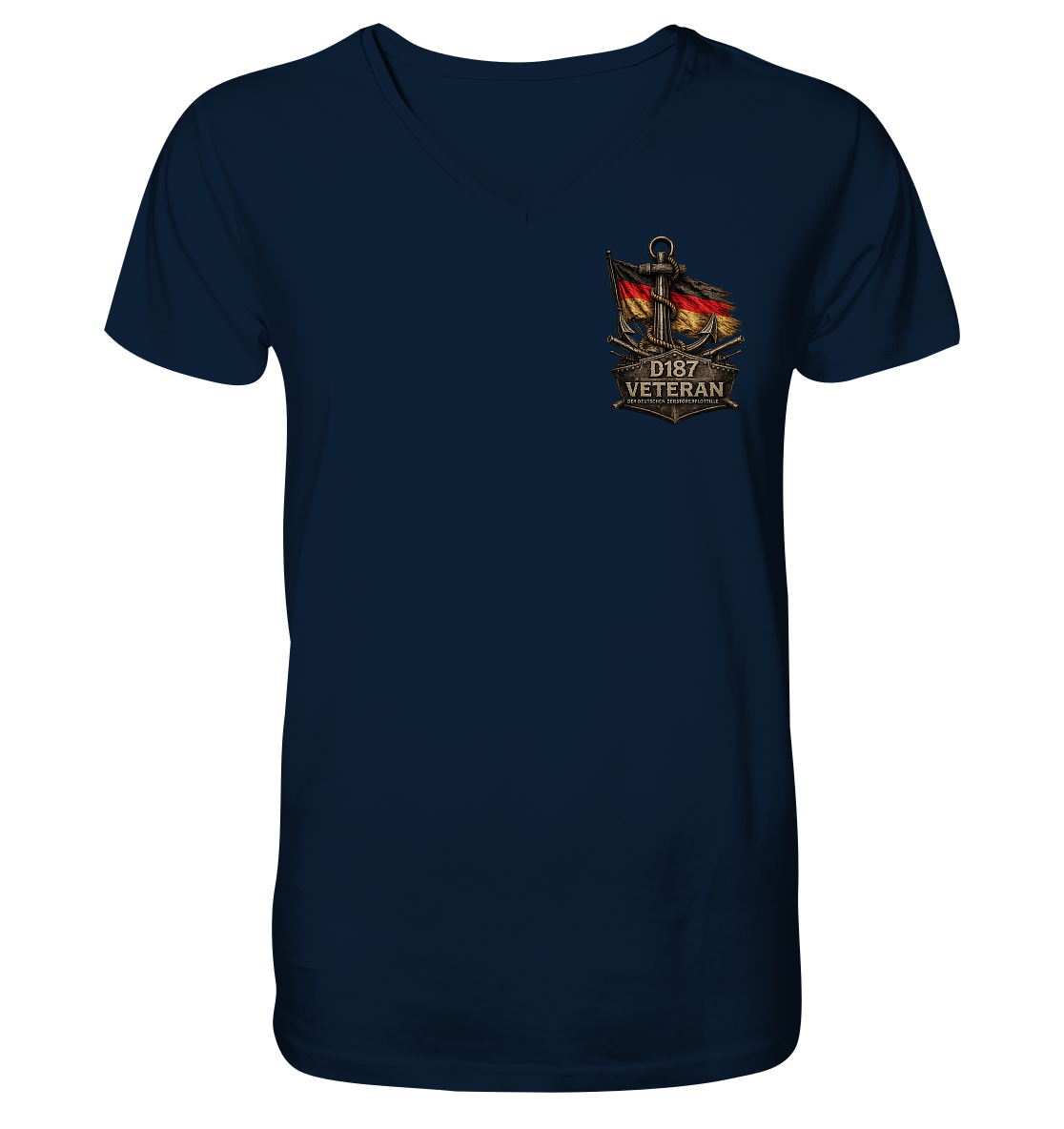 Veteran D187  Flagge Brustlogo - Mens Organic V-Neck Shirt