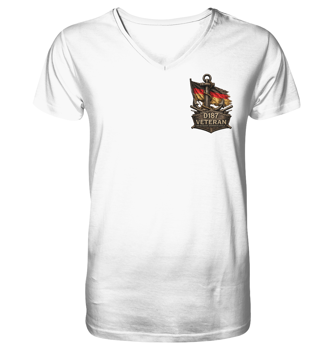Veteran D187  Flagge Brustlogo - Mens Organic V-Neck Shirt