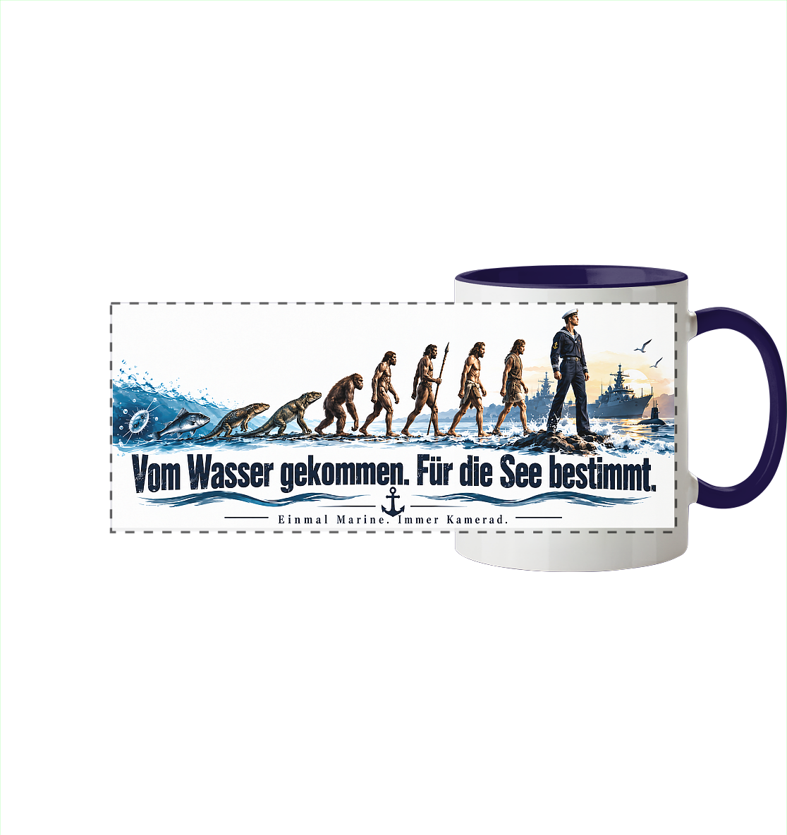 Vom Wasser gekommen - Für die See bestimmt - Panorama Tasse zweifarbig