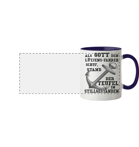 Als Gott den LÜTJENS-Fahrer schuf... - Panorama Tasse zweifarbig