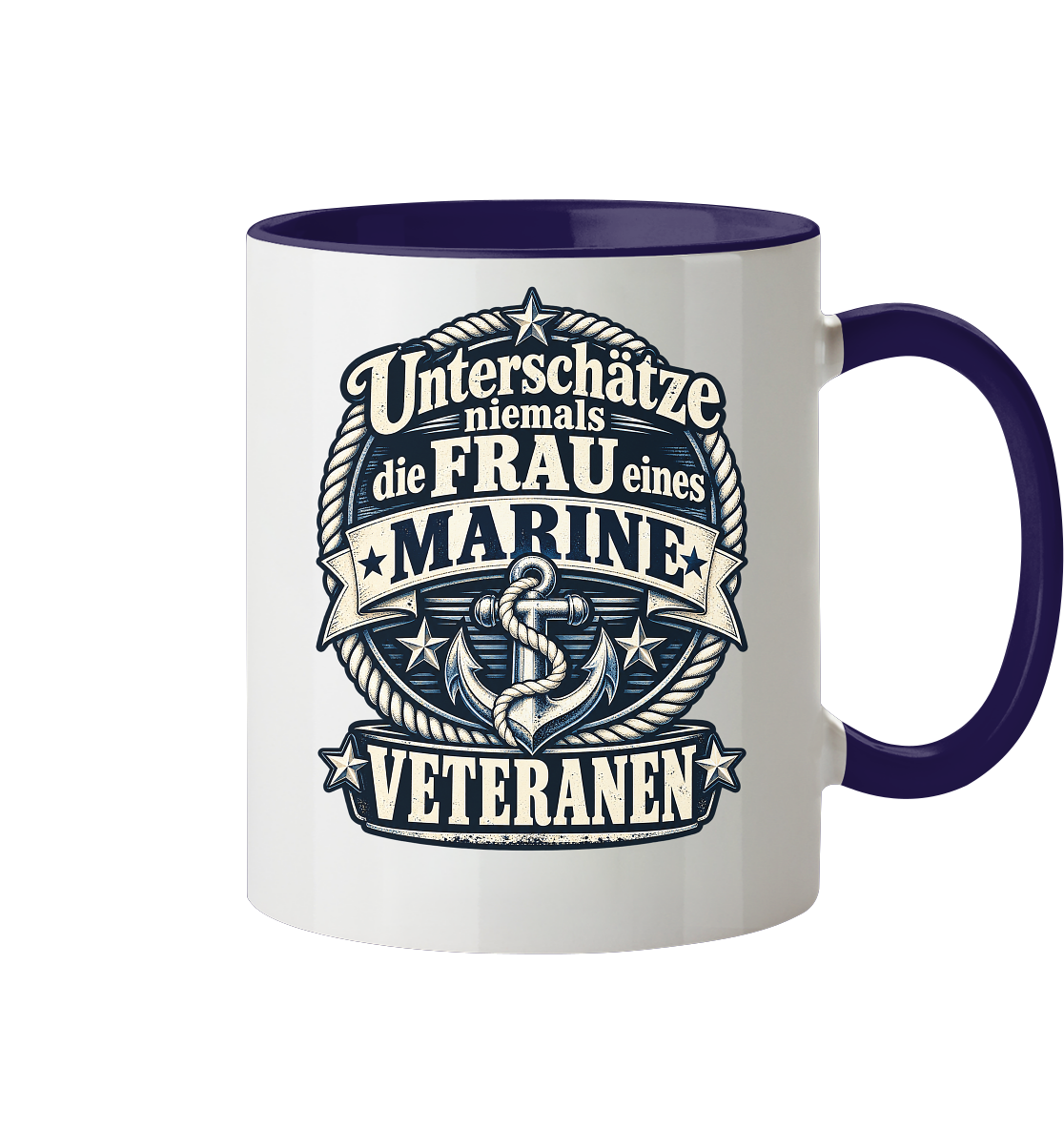 Unterschätze niemals die Frau eines Marine Veteranen - Tasse zweifarbig
