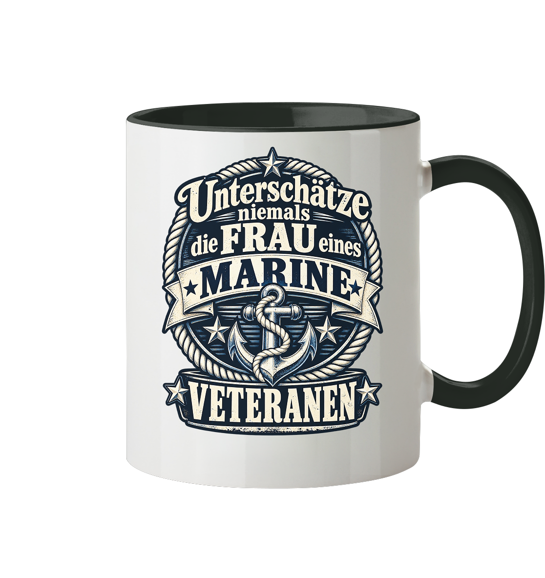 Unterschätze niemals die Frau eines Marine Veteranen - Tasse zweifarbig