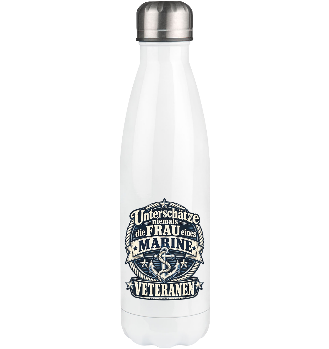 Unterschätze niemals die Frau eines Marine Veteranen - Thermoflasche 500ml