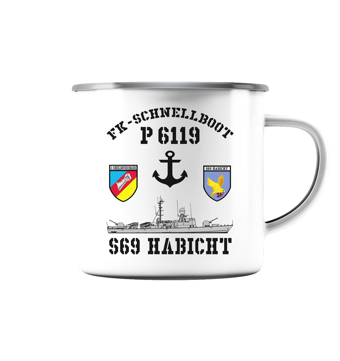 FK-Schnellboot P6119 HABICHT 2.SG Anker  - Emaille Tasse (Silber)