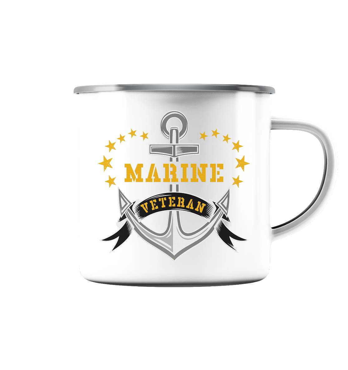 Marine Veteran Anker - Emaille Tasse (Silber)