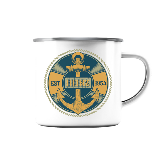 Anker Vorname Geburtsjahr - Emaille Tasse (Silber)