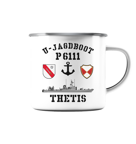 U-Jagdboot P6111 THETIS Anker - Emaille Tasse (Silber)