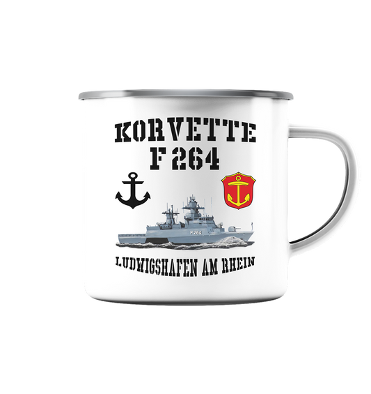 Korvette F264 LUDWIGSHAFEN AM RHEIN Anker - Emaille Tasse (Silber)