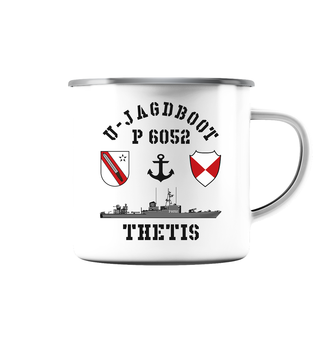 U-Jagdboot P6052 THETIS Anker - Emaille Tasse (Silber)