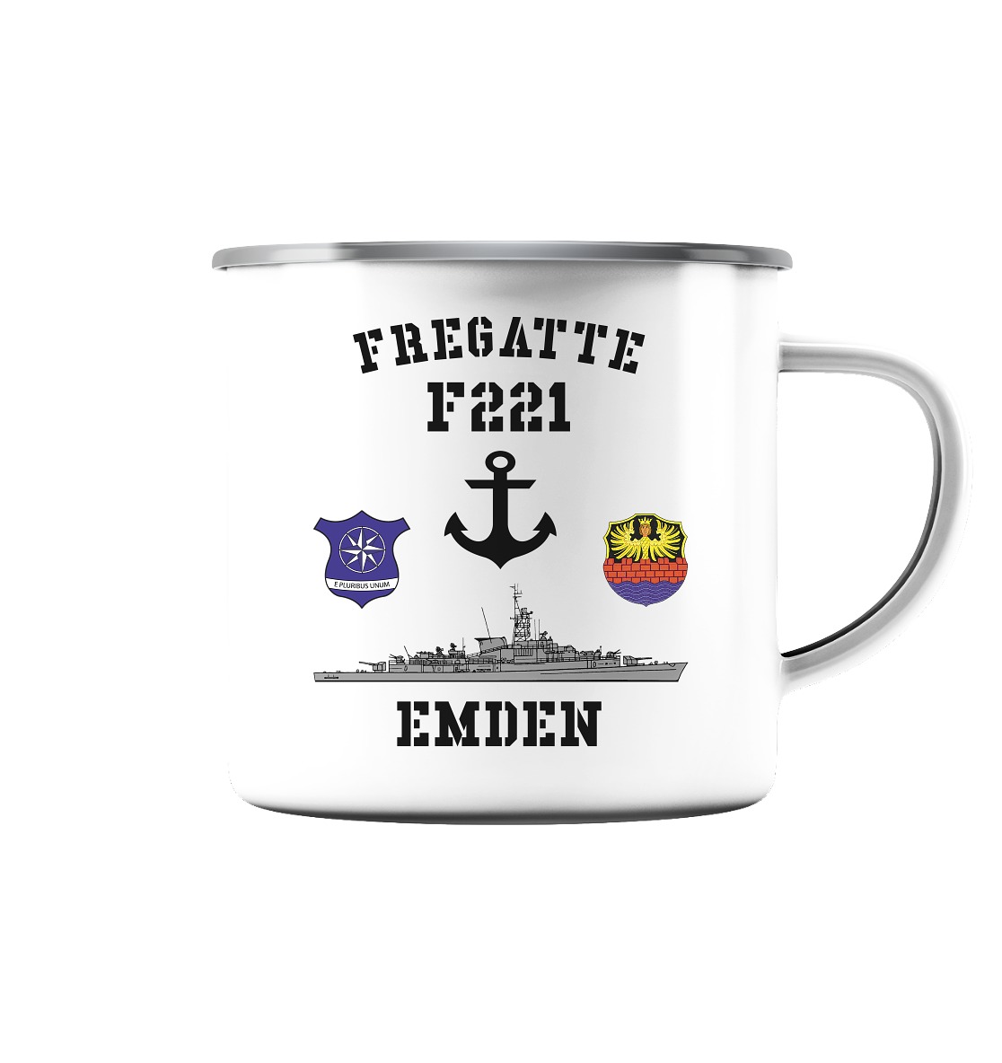 Fregatte F221 EMDEN Anker  - Emaille Tasse (Silber)