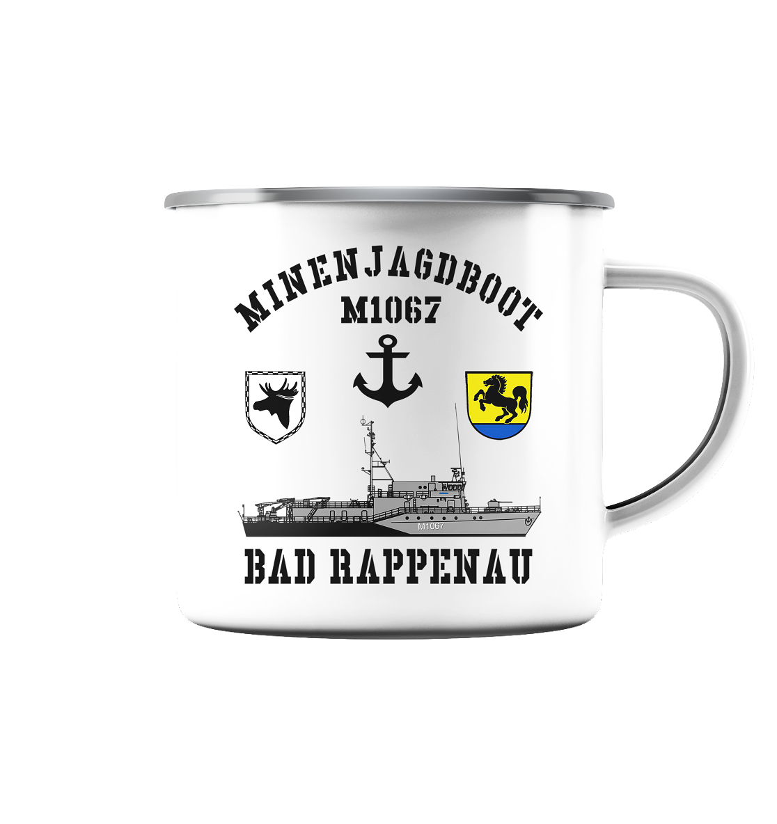 Mij.-Boot M1067 BAD RAPPENAU Anker 3.MSG - Emaille Tasse (Silber)