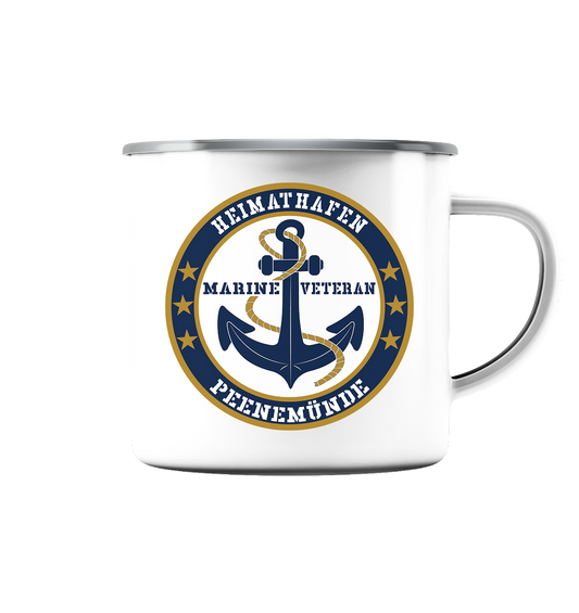 Marine Veteran Heimathafen PEENEMÜNDE - Emaille Tasse (Silber)