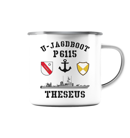 U-Jagdboot P6115 THESEUS Anker - Emaille Tasse (Silber)