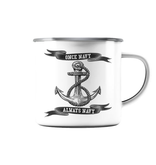 ANKER once Navy - always Navy - Emaille Tasse (Silber)