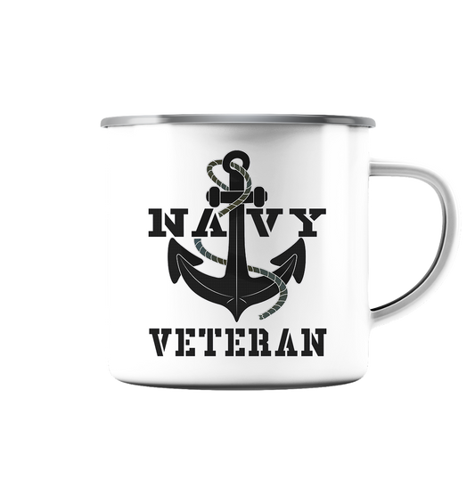 Marine Veteran Anker - Emaille Tasse (Silber)