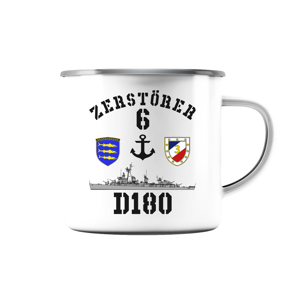 D180 ZERSTÖRER 6 Anker  - Emaille Tasse (Silber)