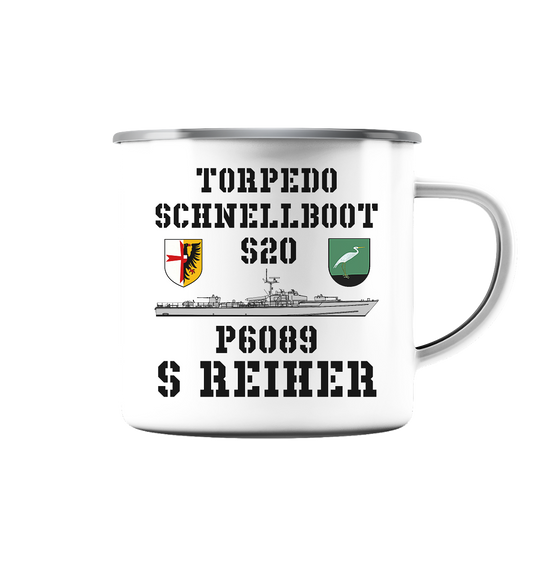 Torpedoschnellboot P6089 REIHER - Emaille Tasse (Silber)