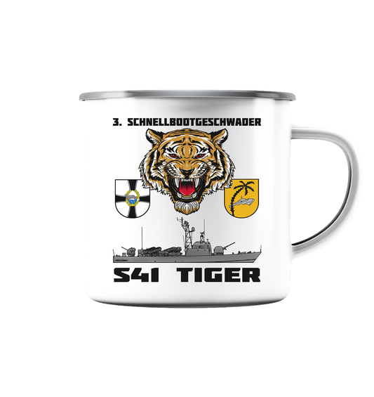 S41 TIGER - Emaille Tasse (Silber)