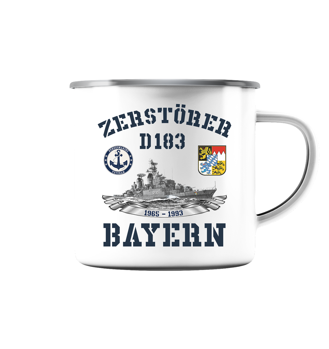 Zerstörer D183 BAYERN Bundesmarine Veteran - Emaille Tasse (Silber)