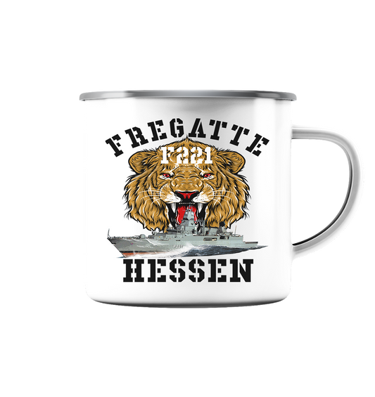 Fregatte F221 HESSEN Löwe - Emaille Tasse (Silber)
