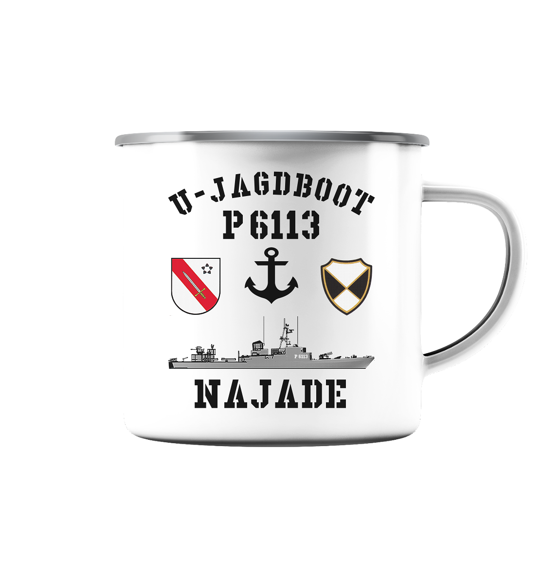 U-Jagdboot P6113 NAJADE Anker - Emaille Tasse (Silber)